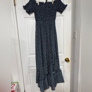 Amazon Navy Floral Off-Shoulder Maxi Dress
